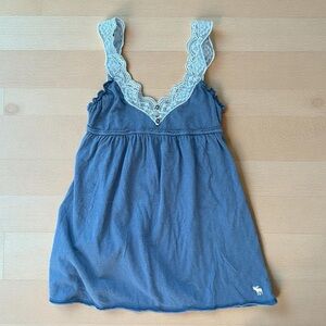 Vintage Y2K Abercrombie & Fitch Babydoll Lace Straps & Buttons Top in Blue sz S